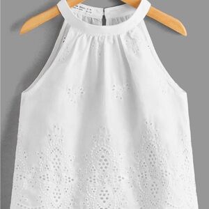 2pc set Elegant White Eyelet Halter Top and Pants